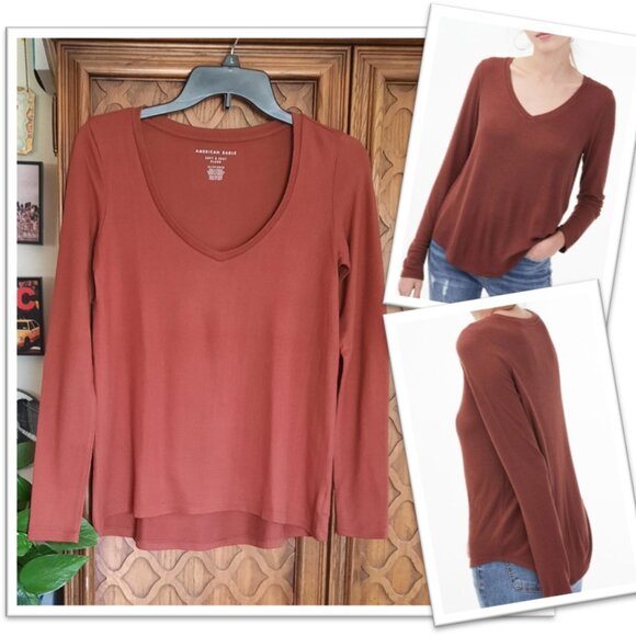 AMERICAN EAGLE Soft & Sexy Plush Long Sleeve Sweater Top - Brown, Size XS - Picture 16 of 16